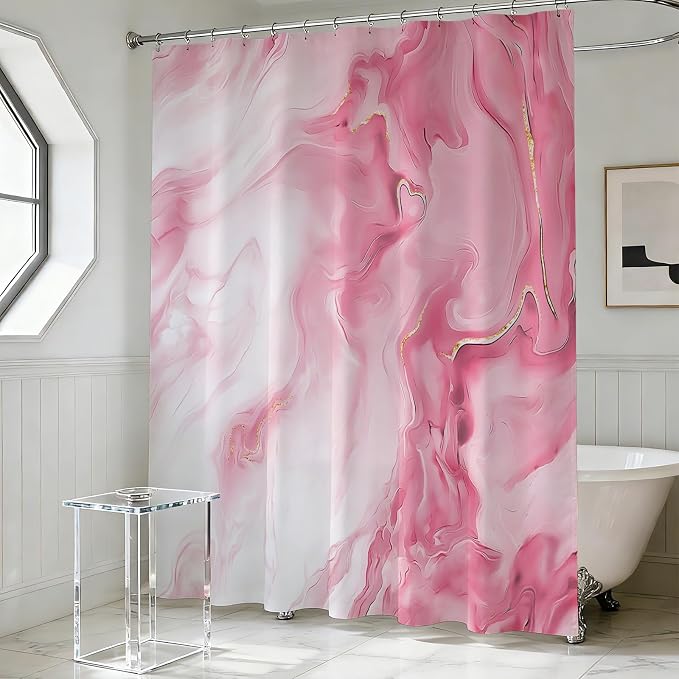 Mocsicka Shower Curtains for Bathroom, Pink Marble Shower Curtain for Bathroom, Pink and White Shower Curtain Modern Art Decor Waterproof Fabric Bath Curtain for Modern Bath Decor, 72 X 72 Inch
