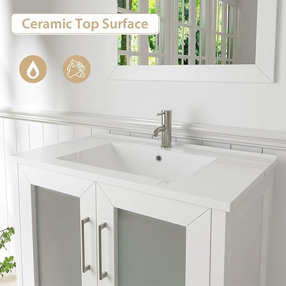 Vanity Art 54 Inch Under Mount Single Sink Bathroom Vanity Cabinet with 1 Mirror, Ceramic Top Bathroom Cabinet Compact Set with 8 Dovetail Drawers and Brushed Nickel Handles, VA3030-54-W