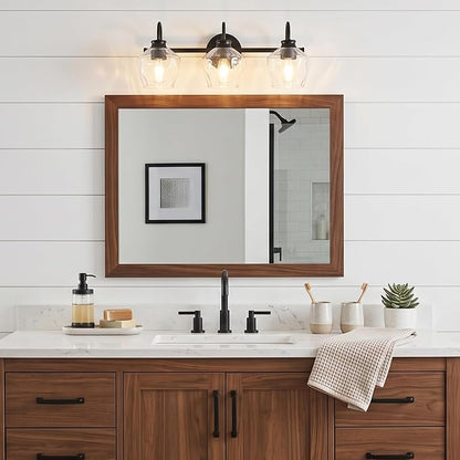 Matte Black Vanity Light, 3 Light Bathroom Light Fixtures with Clear Diamond-Shape Hammered Glass, Black Vintage Ripple Wall Lights for Hallway, Bedroom, Anti-Rust, E26 Base (No Bulbs)