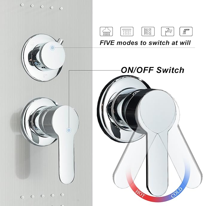 Shower Panel Wall Mount Shower Tower with Body Shower Jets LED Shower Head Rainfall Shower Panels System Stainless Steel Shower Faucet Set, Brushed Nickel