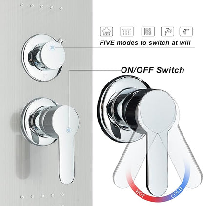 Shower Panel Wall Mount Shower Tower with Body Shower Jets LED Shower Head Rainfall Shower Panels System Stainless Steel Shower Faucet Set, Brushed Nickel
