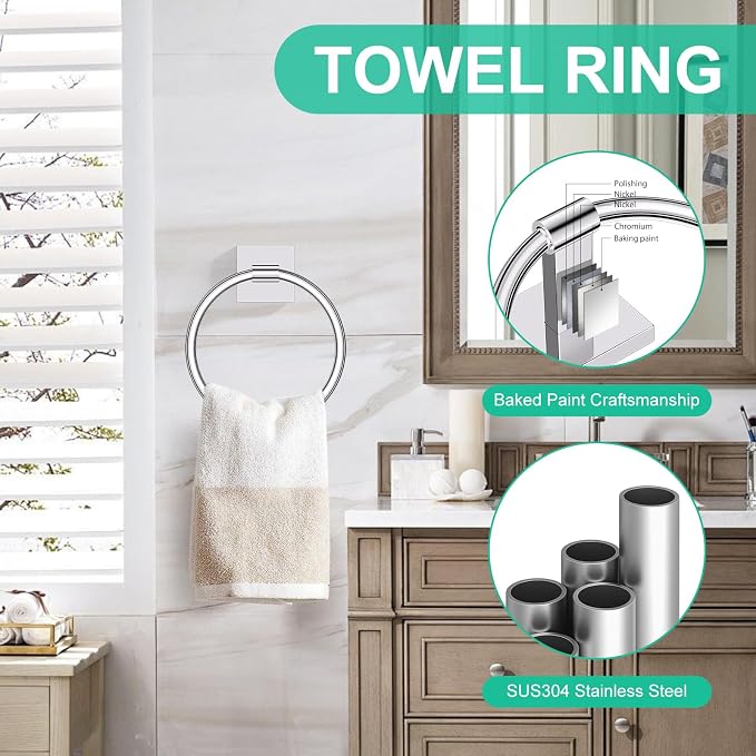10 Pieces Polished Chrome Towel Bar Set, Double Dase Toilet Paper Holder Bathroom Hardware Set, 23.6 Inch Stainless Steel Towel Rack for Bathroom Wall Mounted