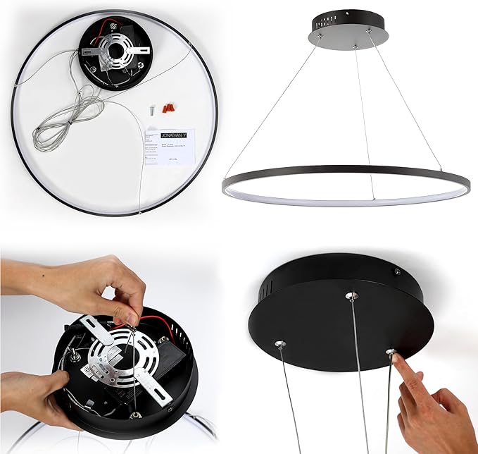 JONATHAN Y 23.75" Chrome Modern Integrated LED Pendant Light, Dimmable Round Hoop Chandelier for Kitchen Island, Dining Room, Adjustable Height Metal Hanging Light (JYL7203C)
