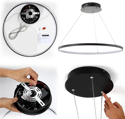 JONATHAN Y 23.75" Chrome Modern Integrated LED Pendant Light, Dimmable Round Hoop Chandelier for Kitchen Island, Dining Room, Adjustable Height Metal Hanging Light (JYL7203C)