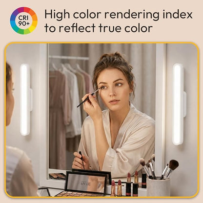 Vanity Makeup Lights for Mirror, 2600mAh Rechargeable LED Stick on Mirror Light, 3 Color Modes Stepless Dimmable Makeup Lights, Magnetic Wireless LED Lights for Bathroom Mirror, Closet (White)