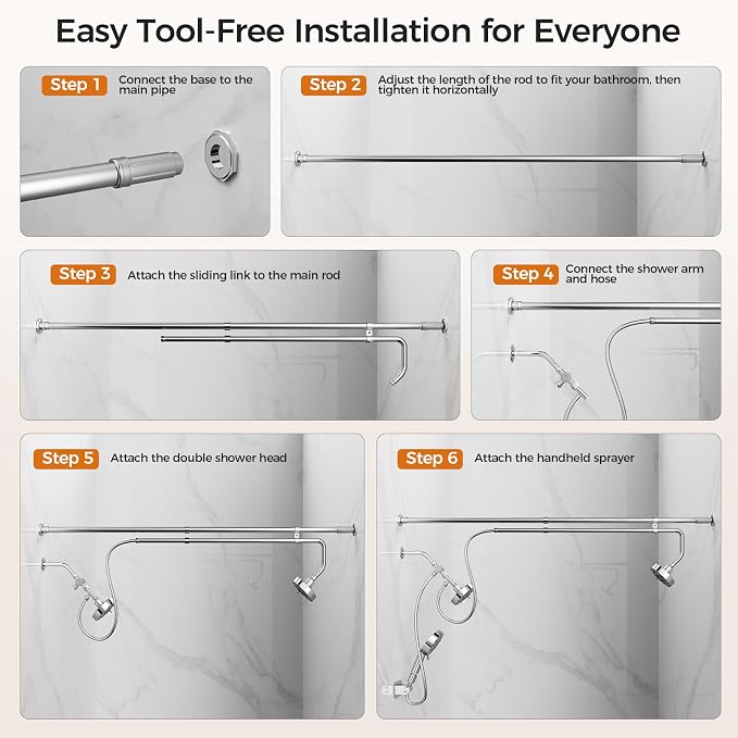 Dual Shower Head with Extra Handheld Sprayer for Couples & Families | 3 Shower Heads & 9 Spray Modes, High Pressure Tandem Shower, 180° Adjustable, Simultaneous Use, Easy Install