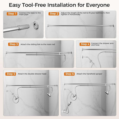 Dual Shower Head with Extra Handheld Sprayer for Couples & Families | 3 Shower Heads & 9 Spray Modes, High Pressure Tandem Shower, 180° Adjustable, Simultaneous Use, Easy Install