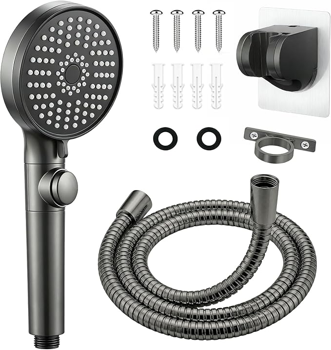 RV Shower Head with Hose, High Pressure Handheld RV Shower Head Replacement with On Off Switch,5 Modes,Power Jet, Camper Shower Head for RV,Travel Trailer,Motorhome,Boat RV Essentials,Gray
