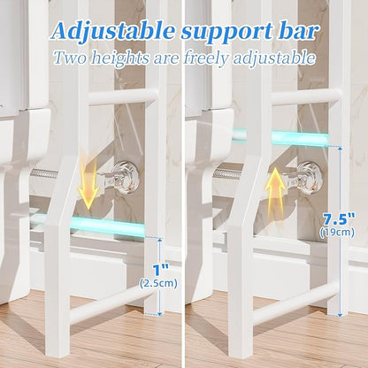 Simple Trending 4 Tier Over The Toilet Storage with Drawers, Heavy Duty Bathroom Stand Organizer Metal Shelves for Laundry, White