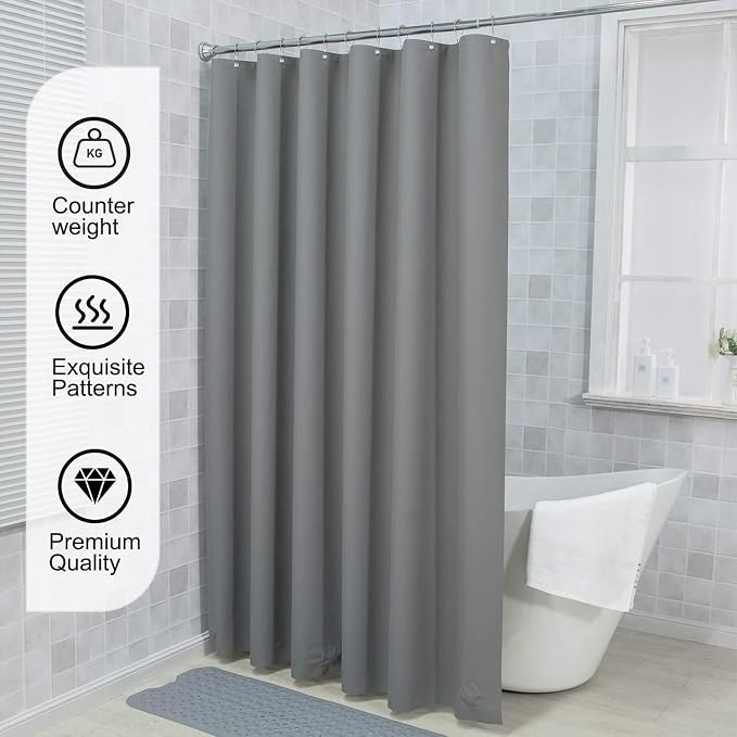 TIKABC Shower Curtain Liner, 4G PEVA Shower Liner, Plastic Peva Waterproof Shower Curtains, 72x72 inch with Grommet Holes 3 Magnetic Weights