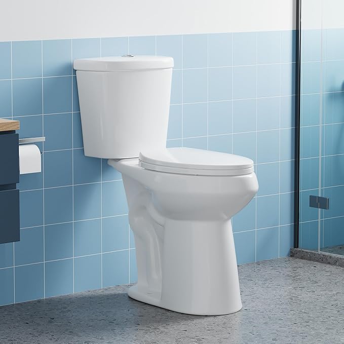 Two Piece Toilet with 21" Extra Tall Height, Elongated Ceramic Bowl and Locking PP Lid -Dual Flush, CUPC Certified, Water Efficient