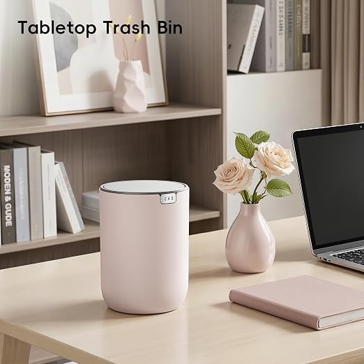 EKO Fandy 0.58 Gal/2.2L Mini Trash Can with Lid, Swing-Top Desktop Trash Can for Bathroom, Countertop, Vanity, Desk or Office, Small Garbage Bin (Pink) (Pack of 12)