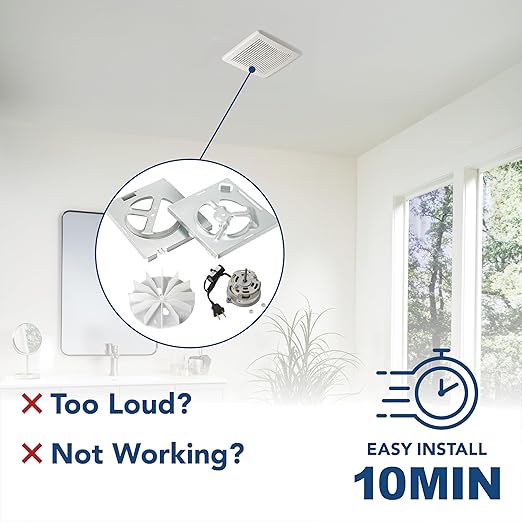 Broan-NuTone RE70BN 70 CFM Bathroom Exhaust Fan Replacement Motor Kit, Easy DIY Replacement Motor Kit for 70 CFM and 50 CFM Bath Fans, White