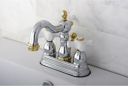 Kingston Brass KB1604PX Heritage 4-Inch Centerset Lavatory Faucet with Porcelain Cross Handle, Polished Chrome and Polished Brass