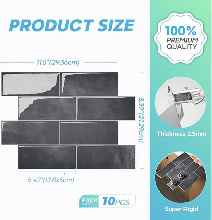 STICKGOO 10 Sheets Subway Tile Peel and Stick Backsplash, Extra Thick 3D Wall Tiles with Commercial-Grade Adhesive for Kitchen, Bathroom, Laundry Room,11.56"x8.38"(Metro Grigio)