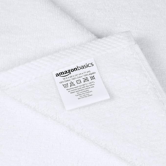 Amazon Basics 8-Pack Soft, Highly Absorbent, Quick-Dry Hand Towels, 100% Cotton, 28" x 16", White
