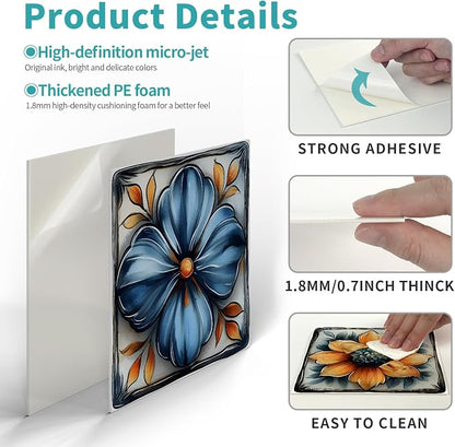 Tile Decals with Vintage Flower Pattern, 6X6IN-24 Pcs | 1.6mm-Thick FOAM+PE Tiles,Strong Adhesive, Waterproof Sticker Decals for Kitchen,Bathroom,Cabinets
