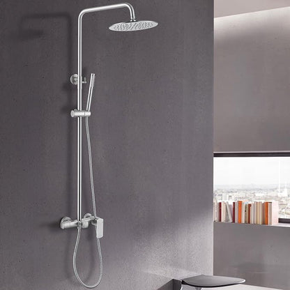 RBROHANT Exposed Shower System with Tub Spout, Brushed Nickel Exposed Pipe Shower Faucet with 3 Functions Brass Shower Valve, Shower Height Adjustable, Wall Mounted