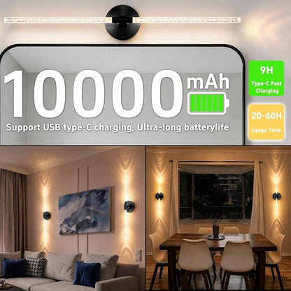 10000mAh Battery Operated Wall Sconce Lights Set of 2(Black,Bubble Crystal) | Rechargeable Wireless Wall Lights, Touch & Remote Control, 4CCT Dimmable Cordless Lamp for Bedroom Living Room Hallway 31.5in