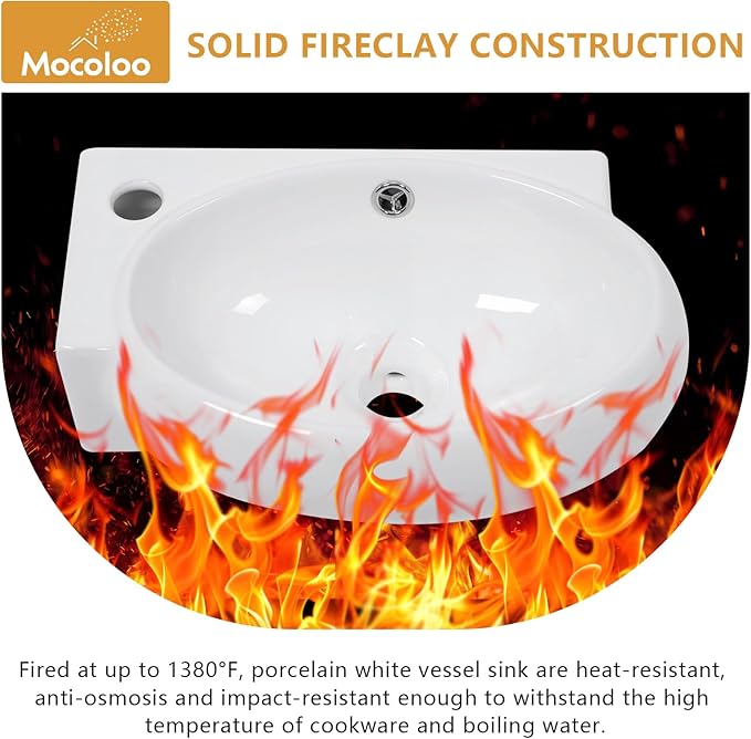Mocoloo Wall Mounted Bathroom Sink Left Corner Floating Sinks with Faucet Hole 16 Inch White ADA Compliant Ceramic Bathroom Sink Wall Hung Porcelain with Overflow Hole Hand Basin