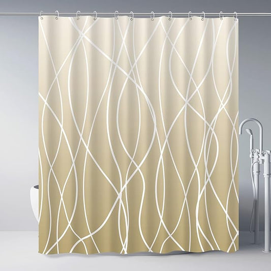 Striped Shower Curtain for Bathroom, Ombre Khaki, 72" W x 72" L | with Hooks, Modern Hotel Style, Water Repellent, Washable, Weighted Hem