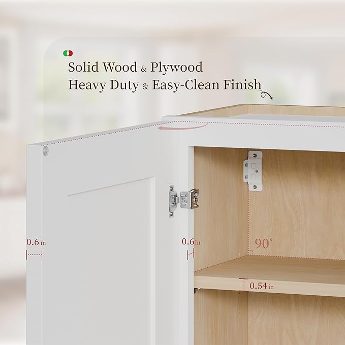 Kisart Laundry Room Cabinets Wall Mounted with Doors & Shelves, Solid Wood RTA Medicine Storage Cabinet, 24Wx42Hx12D Inch White Shaker Hanging Cupboard, Space-Saving for Kitchen, Bathroom, Garage
