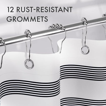 AmazerBath Striped Blue Shower Curtain, Cute Blue Stripe Bathroom Shower Curtain with 12 Shower Curtain Hooks, Rustic Fabric Blue and White, 72x72 Inches