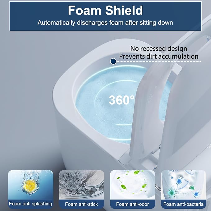 Luxury Smart Bidet Toilet with Tank, Foam Shield, Dual Auto Flush/Lid&Seat, Foot Sensor, UV-C light, Compact Electric One Piece Toilet for Small Bathroom with Siphon Dual Flush 0.8/1.2 GPF