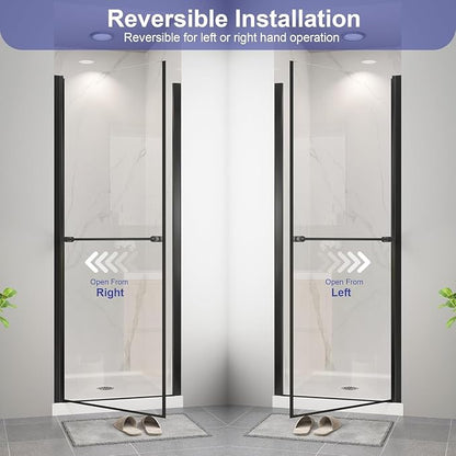 36"-38" W x 72" H Frameless Pivot Shower Door Matte Black | 1/4"(6mm) SGCC Tempered Glass with Explosion-Proof Film &Nano Coating,Customizable Width