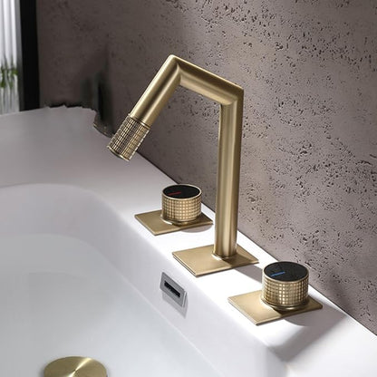 3 Hole Basin Mixer Faucet Brushed Gold 3 Hole Bathroom Faucets Brass-Brushed Gold