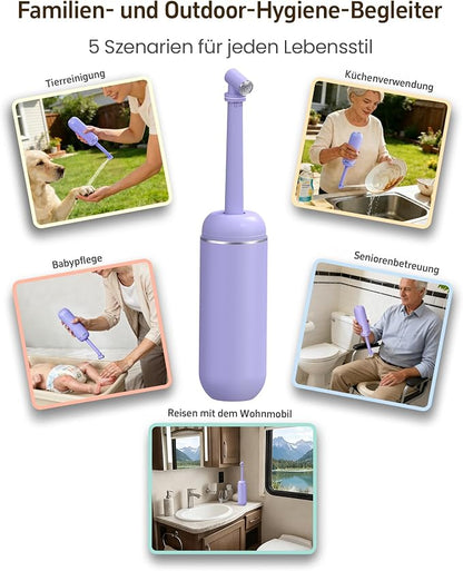 Portable Bidet for Travel & Camping - Manual Squeeze Peri Bottle Handheld | 3 Leak-Proof Seals | BPA-Free | Feminine Hygiene Care | Postpartum | Extendable Sprayer with Nozzle | for Men&Women-Purple