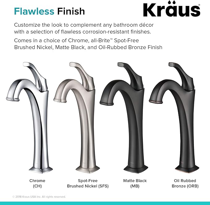 KRAUS KVF-1200SFS Arlo Single Handle Vessel Bathroom Faucet with Pop Up Drain, Spot-Free All-Brite Brushed Nickel (2 Pack)