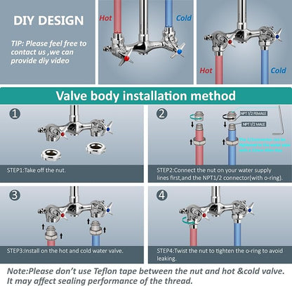 Aolemi Outdoor Shower Kit,8 Inch Rain Head and Handheld,Polish Chrome | 2-Handle Hot and Cold Control, Adjustable Height, 6-Inch Center Valve, 59-Inch Hose, Winter Drainage Outdoor Shower Fixtures