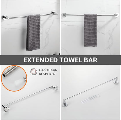 BGL Bathroom Accessory Set Chrome 4 Pieces Bathroom Towel Rack 24 Inches Adjustable Bathroom Hardware Set