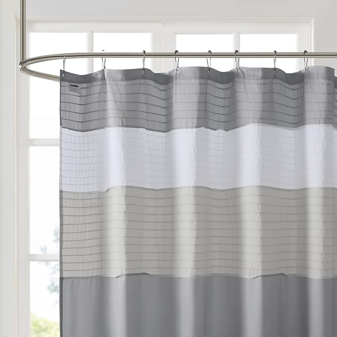 Comfort Spaces Windsor Bathroom Shower Pieced Ruffle Pattern Modern Elegant Microfiber Fabric Bath Curtains, 72x72, Gray | Microfiber, Adds Privacy, Machine Washable, OEKO-TEX Certified