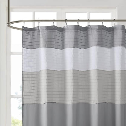 Comfort Spaces Windsor Bathroom Shower Pieced Ruffle Pattern Modern Elegant Microfiber Fabric Bath Curtains, 72x72, Gray | Microfiber, Adds Privacy, Machine Washable, OEKO-TEX Certified