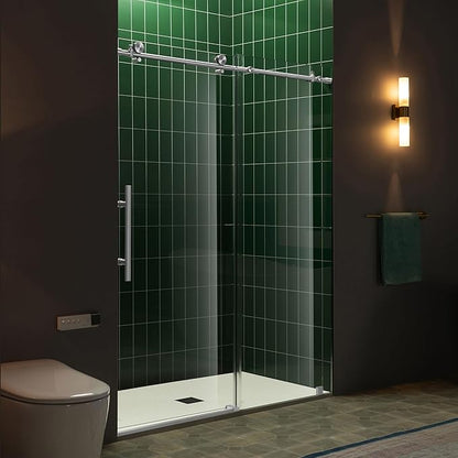 Woodbridge 57.5-60" W x 80" H Frameless Single Sliding Soft-Close Shower Door with Tempered Glass & Explosion Proof Film in Chrome Finish