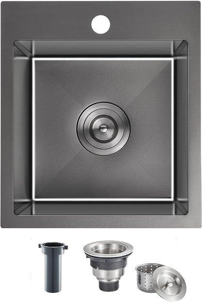 Black Topmount Kitchen Sink - 13”×15” Single Bowl Sink