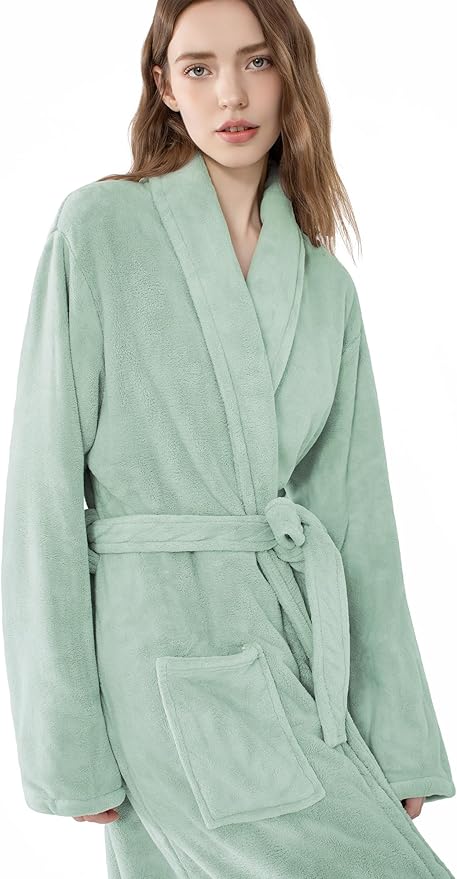 Soft Robe For Women，Warm Plush Bath Robes Female，Spa Towel After Shower Lightweight Long Bathrobe