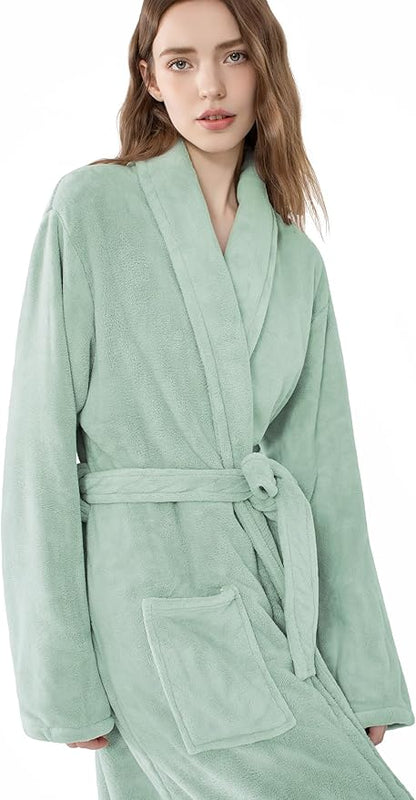 Soft Robe For Women，Warm Plush Bath Robes Female，Spa Towel After Shower Lightweight Long Bathrobe