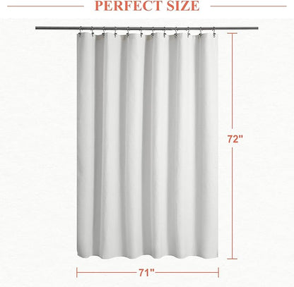 Barossa Design Waffle Weave White Shower Curtain Hotel Luxury Quality, Fabric Shower Curtains for Bathroom, Pique Pattern Cloth, Water Repellent and Machine Washable, Standard Size 71" x 72"