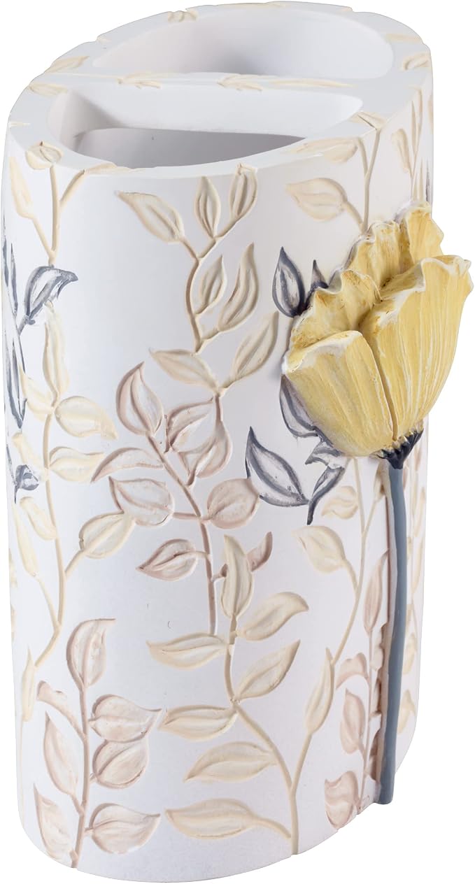 Avanti Linens - Toothbrush Holder, 100% Hand-Painted Resin Bathroom Accessories, Floral Home Decor (Marielle)