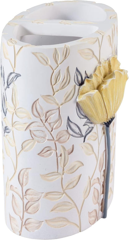 Avanti Linens - Toothbrush Holder, 100% Hand-Painted Resin Bathroom Accessories, Floral Home Decor (Marielle)