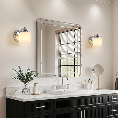Polished Chrome Milk Glass Wall Sconces, 1 Pack Hardwired Indoor Wall Light Fixtures for Living Room, Hallway, Bedroom, Ceramic E26 Sockets (Bulbs Not Included)