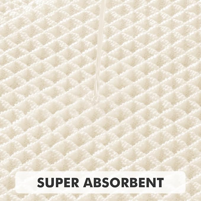 MIULEE Set of 2 Waffle Bathroom Rugs Boho Bath Mat Cream White 20x32 Inch | Non Slip, Super Absorbent, Washable, Ultra Soft, Rubber Backed Bath Rugs for Bathroom Floor Tub Shower
