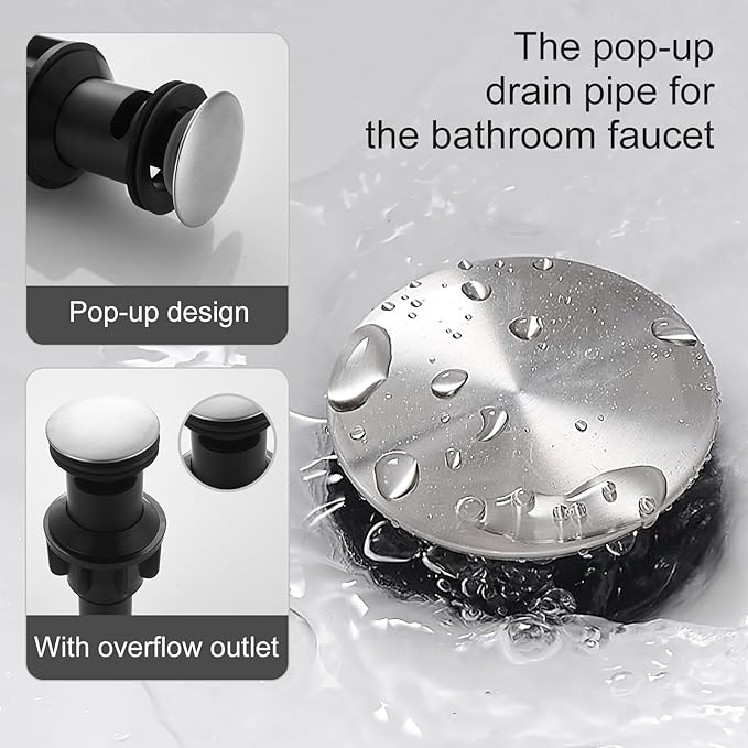 Brushed Nickel Bathroom Faucet YXOCVIR Single Hole with Pop-up Drain Single Handle Bathroom Faucet Suitable for Vanity Sinks RV Suitable for 1 or 3-Hole Installation