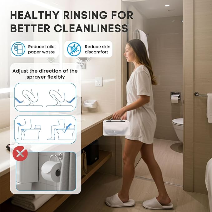 Portable Travel Electric Bidet Sprayer, Jamini Rechargeable Handheld Bidet Kit for Personal Cleaning, 2.3L Water Tank with Dual Pressure Settings for Baby Care, Postpartum, Camping HDDSC-01