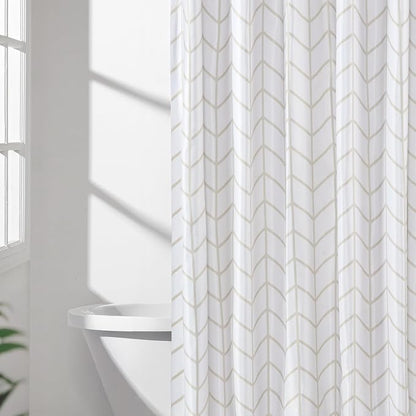 Amazon Basics Bathroom Shower Curtain, Water Resistant Fabric with Weighted Hem, Rust Resistant Grommets & Hooks, Machine Washable, 72"x72", Natural Herringbone