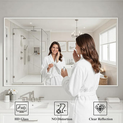 Koonmi White Rectangle Wall Mirror, 36x60 Inch Bathroom Mirror, Aluminum Frame Vanity Mirror for Entryway, Living Room, Bedroom Bathroom, Hangs Horizontally or Vertically