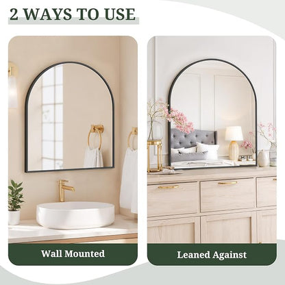 Arched Wall Mirror 32x31 Inch Black Bathroom Vanity Mirror with Metal Frame | Modern Arch Mirror for Bedroom, Living Room, Entryway, Wall Mounted Decorative Mirror